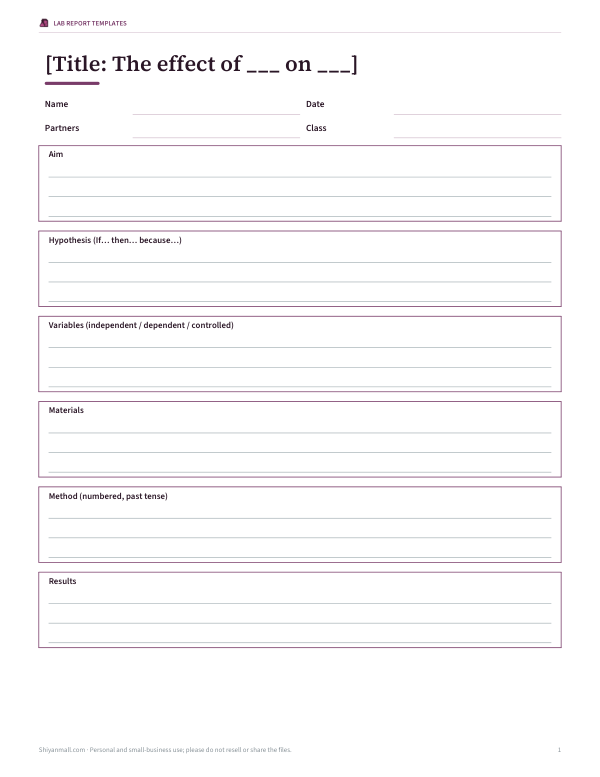 Preview of High School Lab Report Template