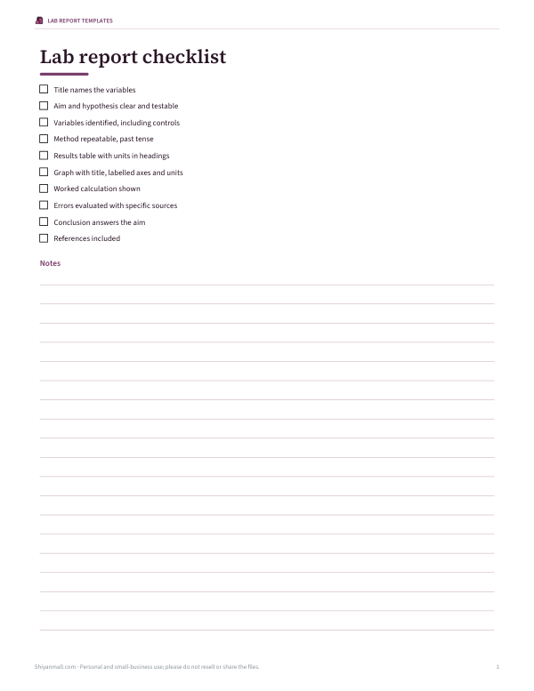 Preview of Printable Lab Report Checklist