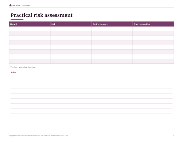 Preview of Printable Risk Assessment Sheet